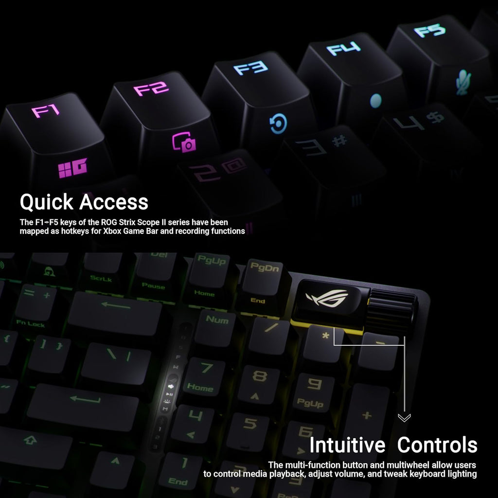 ASUS ROG Strix Scope II 96 Wireless Mechanical Gaming Keyboard – 96% Full-Size, Tri-Mode Connectivity, Hot Swappable Pre-lubed ROG NX Snow Linear Switches, PBT Keycaps, RGB, PC/Mac Support-Black