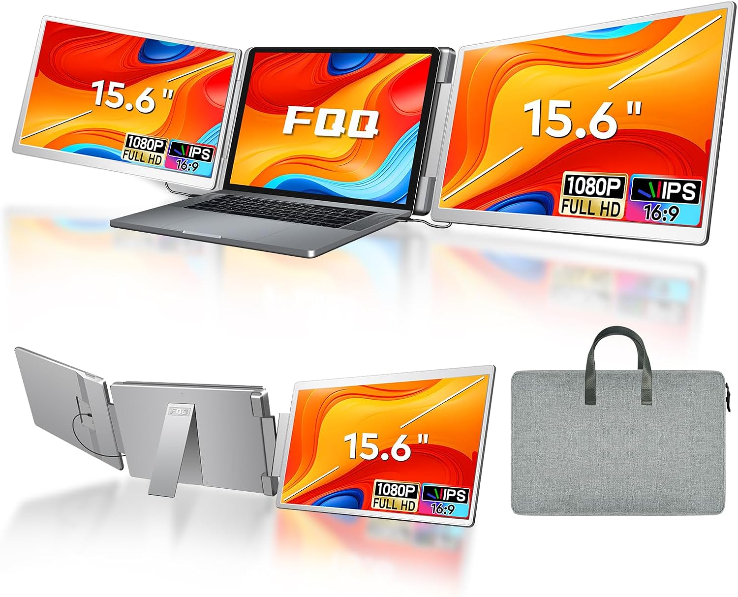 15.6" Laptop Screen Extender  Left Screen 360° Flip Triple Screen Monitor Extender  FHD 1080P IPS Portable Travel Monitor Display  fit for 12–18.5" Laptops  Compatible with Windows and MacBook-S10