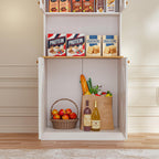 Vyre 71" Farmhouse Kitchen Pantry Cabinet Set of 2, White Freestanding Coffee Bar Hutch with Glass Doors & Adjustable Shelves, Large Storage Cabinet with Microwave Stand for Living Room & Kitchen