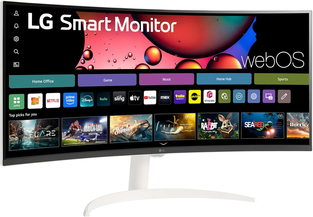 LG 34SR60QC-W 34-inch QHD (3440x1440) Curved Smart Monitor with Streaming  UltraWide Screen  webOS  HDR10  100Hz  Built-in Speaker  AirPlay2  Screen Share  Bluetooth  ThinQ App  White
