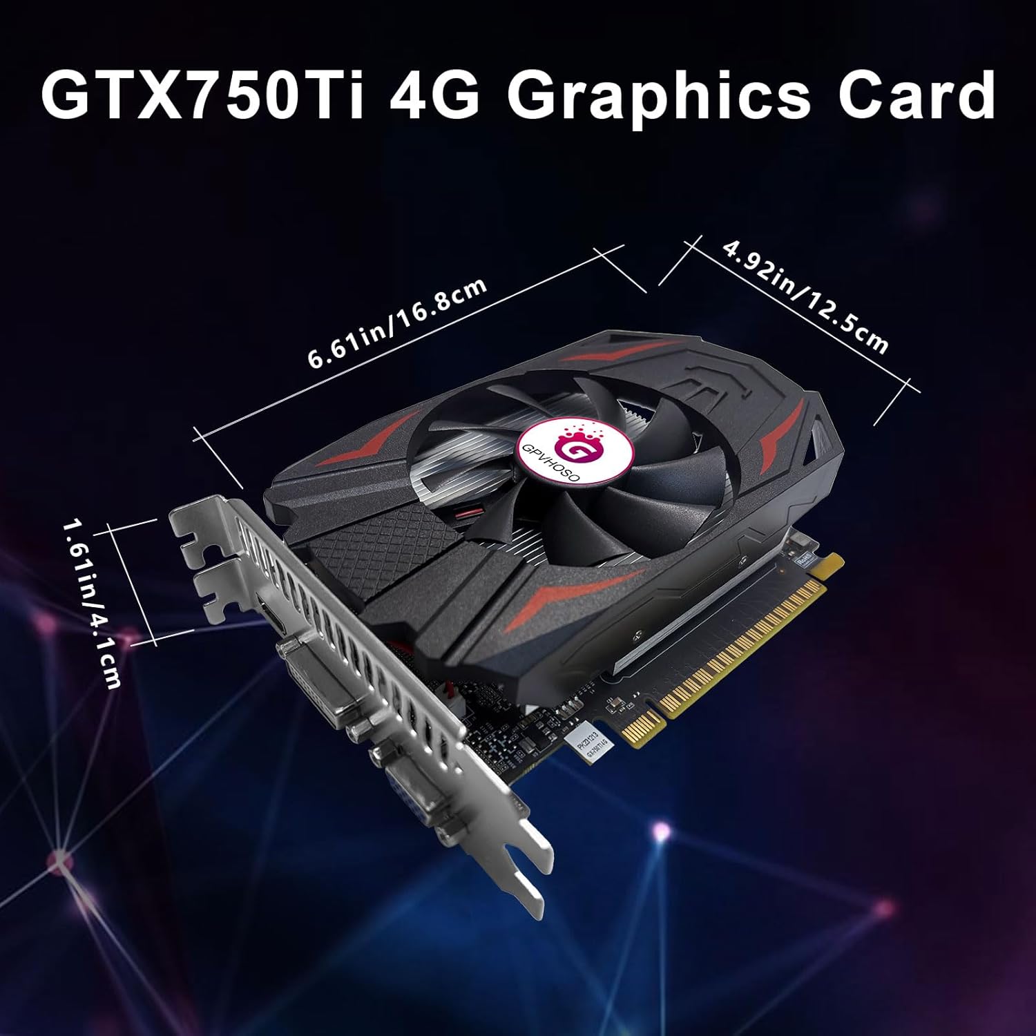 GPVHOSO GTX 750Ti 4GB GDDR5 Graphics Card, 640SP 128bit Direct X12 Computer Video Cards, PCI Express 3.0x16 Interface, VGA, HDMI, DVI-D, Low Power GPU for Working Gaming