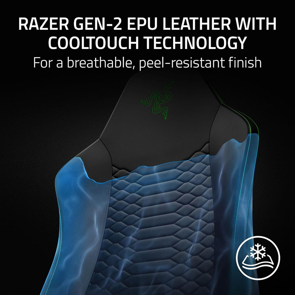 Razer Iskur V2 X NewGen Ergonomic Gaming Chair: Gen-2 EPU Leather with Cooltouch - Lumbar Support - Ultra-Wide Base - Foam Cushions - Adjustable 152 Degree Recline - 2D Armrests - Black/Green