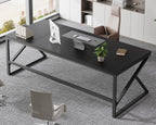 HSH Extra Long Black Computer Desk, 78 inch Large Home Office 2 person Desk, Industrial Metal Wood double Desk for Executive Work Writing Study, Modern Black Bedroom Living Room PC Laptop Gaming Table