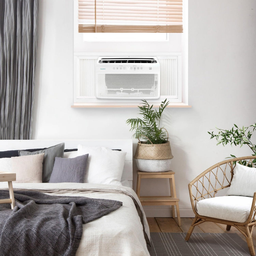 Keystone Energy Star 8,000 BTU Window Mounted Inverter Air Conditioner with Supplemental Heat, Quiet High Efficiency Window AC Unit with Remote for Apartment, Medium Rooms up to 350-Sq. Ft.