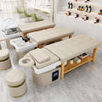 pouseayar Stationary Head Spa Massage Table with Water Cycle & Fumigation Salon Equipment for Beauty Head Spa Physical Therapy Massage, Wood Frame, Beige Gray PU Leather