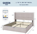 Allewie Queen Size Lift Up Storage Bed, Modern Wingback Headboard, Hydraulic Support, No Box Spring Needed, Light Beige