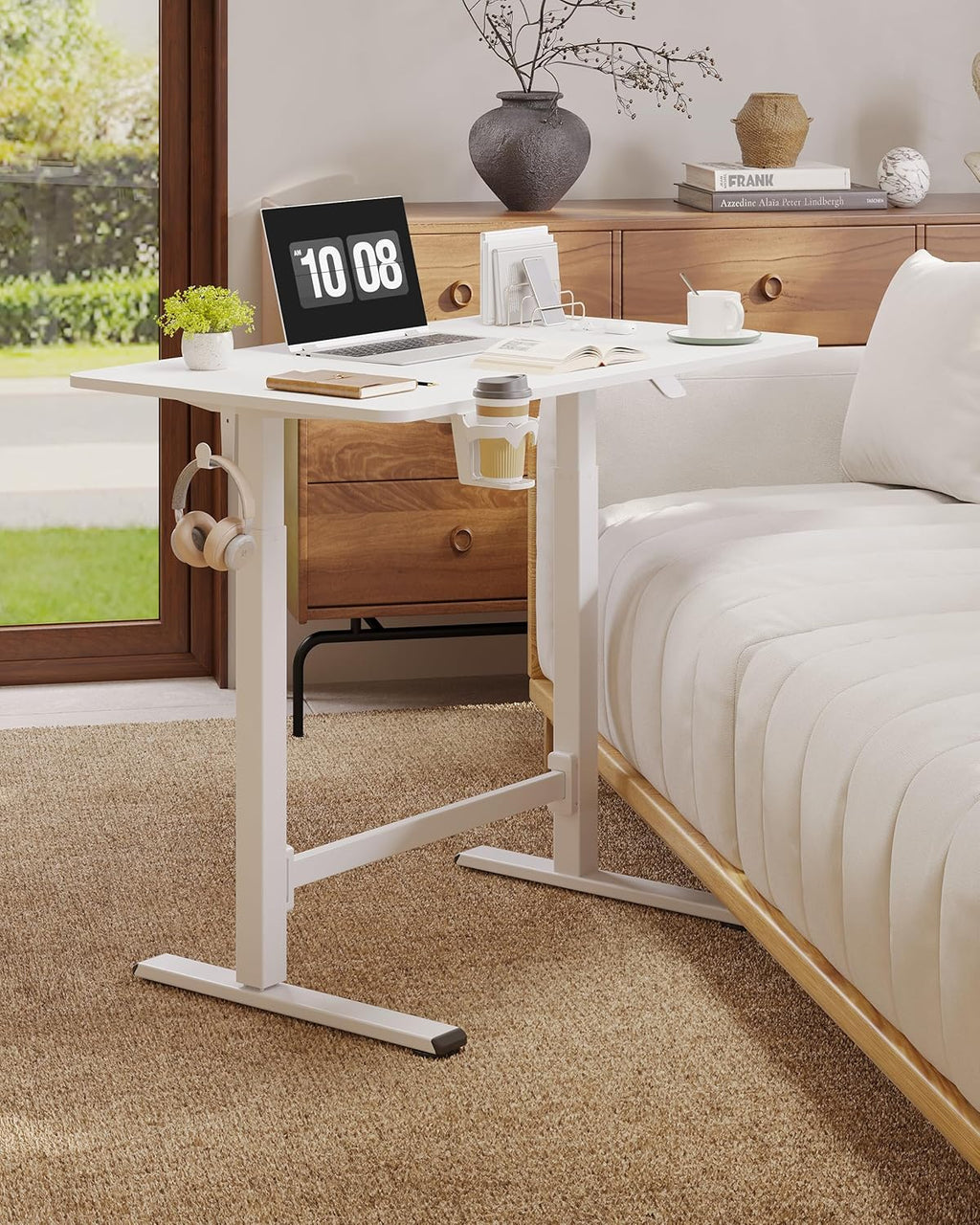 SANODESK Mobile Workstation Standing Desk with Gas-Spring Lift, Rolling Desk Adjustable Height, One-Piece Desktop Workstation with Wheels .Walking Pad & Treadmill Compatible, Portable Home Office Desk