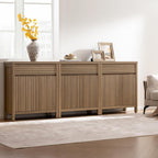 SICOTAS Fluted Buffet Cabinet with Storage - 87" Large Sideboard Modern Storage Cabinet Accent Coffee Bar Console Table with Drawers & Adjustable Shelves for Kitchen Living Room Entryway, Caramel Oak