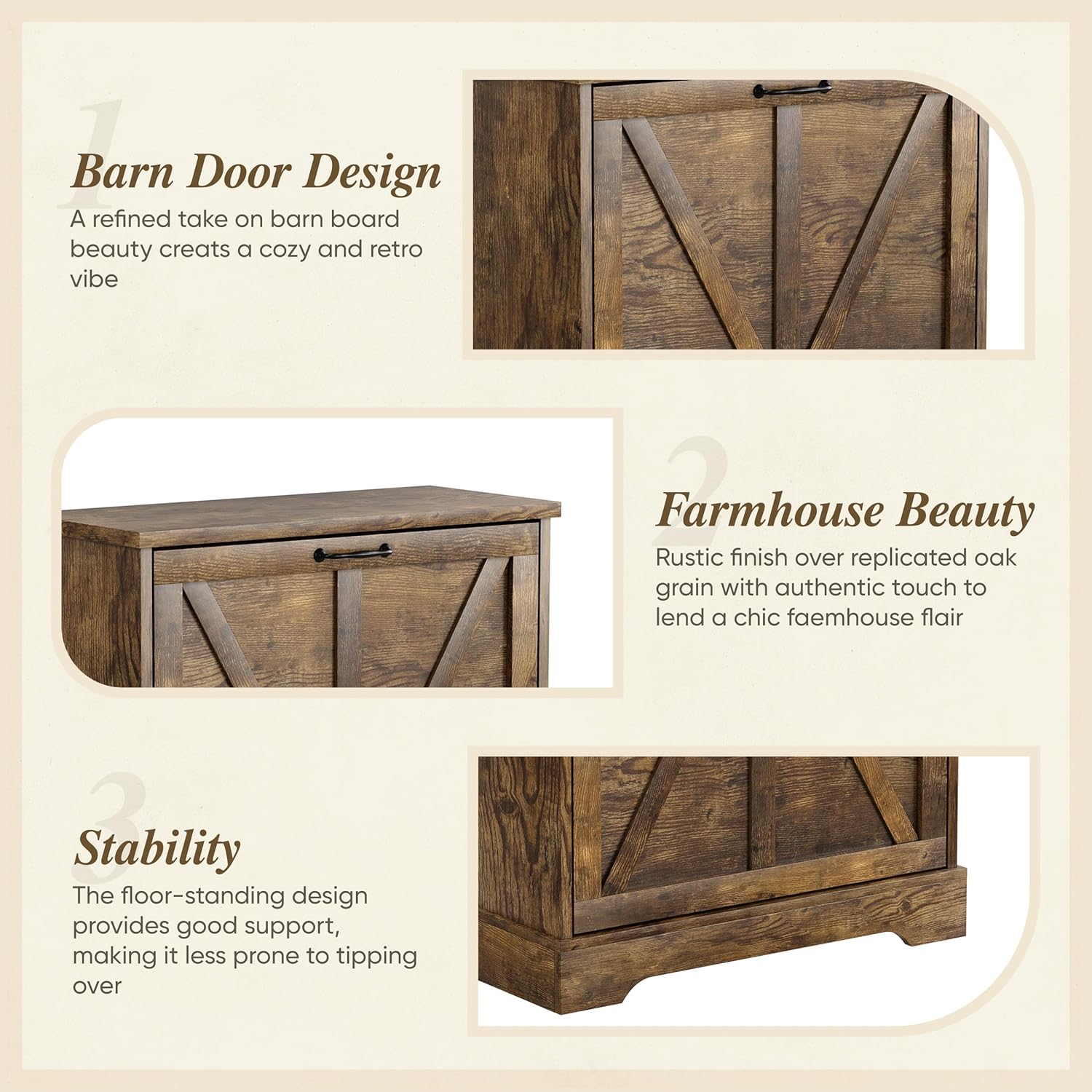 Semiocthome Farmhouse Shoe Storage Cabinet with 2 Flip Drawers, 23.6"(W) Freestanding Shoe Organizer with Barn Door and Metal Handles for Entryway, Corner Narrow Shoe Rack Cabinet - Rustic Brown