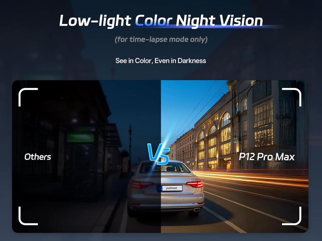 Pelsee 4K+2.5K Mirror Dash Cam with Front Starvis 2 IMX678 & Rear IMX335  12" Rear View Mirror Camera  Color Night Vision  5.8GHz WiFi  ADAS & BSD  Included OBD Hardwire Kit  128GB Card  P12 Pro Max