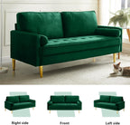 67" Modern Velvet Loveseat Sofa Couch, Mid-Century Tufted Upholstered Small Love Seat Couch with 2 Pillows & 4 Golden Legs, 2-Seats Couches for Compact Space, Living Room, Apartment (Emerald)