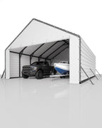 GarveeLife Heavy-Duty PE Enclosure Kit (2-Pack) for Metal Carport - 220gsm Roll-Up Zipper Door Panels for 20x25, 20x20 ft, with Ball Bungees, White