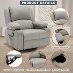 Leather Recliner Chair with Heat and Massage Cup Holder, Thickly Padded Overstuffed Rocking Glider Chair, Swivel Rocker Recliner Chair for Nursery, Grey