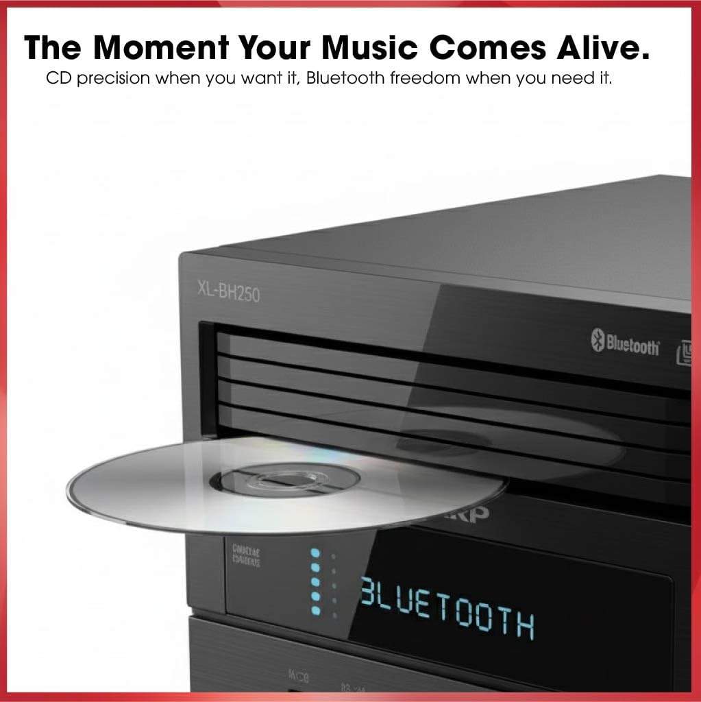 Sharp XL-BH250 Sharp 5-Disc Micro Shelf Executive Speaker System with Bluetooth  USB Port for MP3 Playback  AM/FM  Audio in for Digital Players