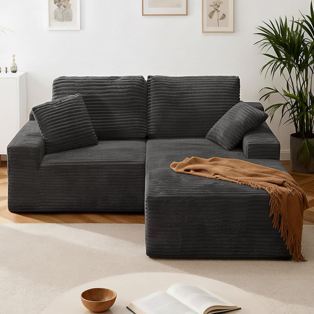 75" Cloud Modular Boneless Couch, L-Shaped Right Facing Chaise Sectional Sofa, Deep Seat Plush Corduroy Upholstery - Memory Foam Comfy Fluffy Couches for Living Room Bedroom, No Assembly Required
