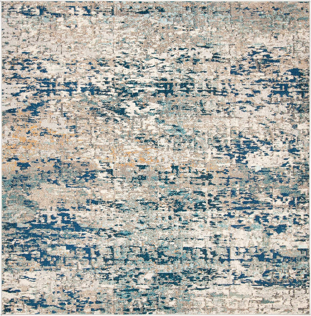 SAFAVIEH Madison Collection Area Rug - 12' Square, Grey & Blue, Modern Abstract Design, Non-Shedding & Easy Care, Ideal for High Traffic Areas in Living Room, Bedroom (MAD460K)