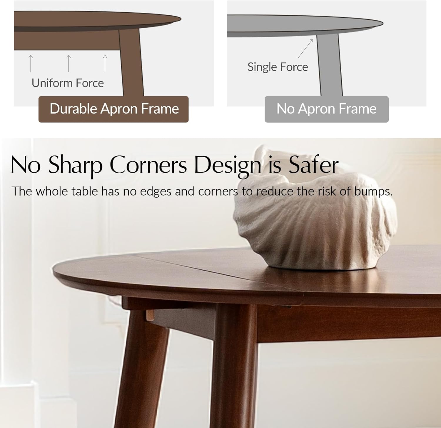 HULALA HOME Round Dining Table for 4, 42" Brown Wood Kitchen Table with Rubber Wooden Legs Small Circle Dinner Coffee Writing Table Space Saving Dinette for Dining Living Room - Acorn