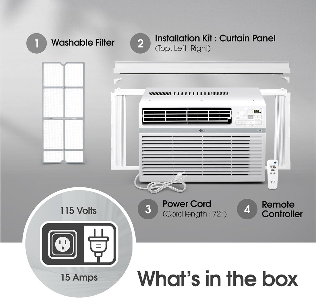 LG LW1024RSMX Window Conditioner, Wi-Fi Enabled w/Remote, 450 Sq.Ft, 4-Way Air Deflection, 3 Cooling and Fan Speeds, 115V, 10,000 BTU, White
