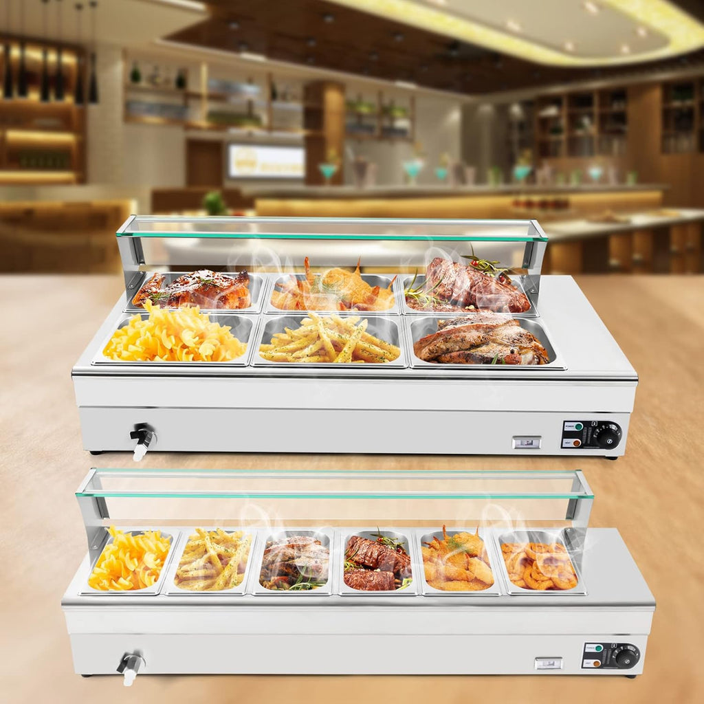 Food Warmer, 1.2KW Food Grade Stainelss Steel Commercial Food Steam Table, 19 Qt Electric Countertop Food Warmer with Adjustable Temperature for Family Gatherings Buffets