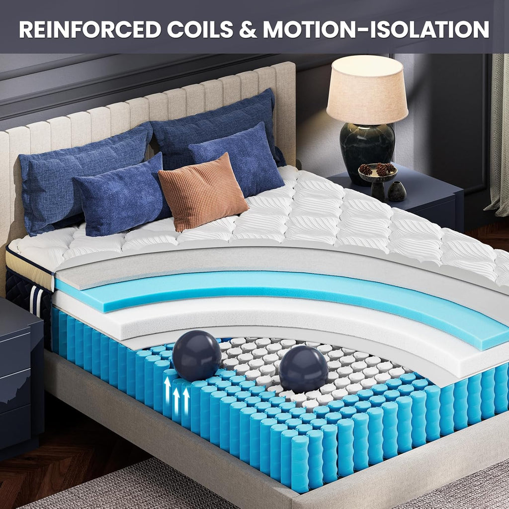 Queen Mattress 14 Inch - Hotel Collection Hybrid Mattress with 7-Zone Support for Spinal Alignment & Back Pain Relief, 395-Night Trial, CertiPUR-US & Fiberglass-Free