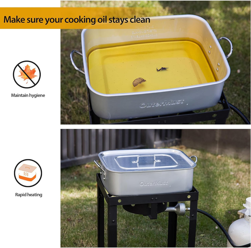 OuterMust 58,000 BTU Outdoor Fish Fryer with Baskets and Lid, 18 Qt. Propane Deep Fryer and 2 Inner Baskets, Ideal for Frying Fish, Chicken Wings, French Fries