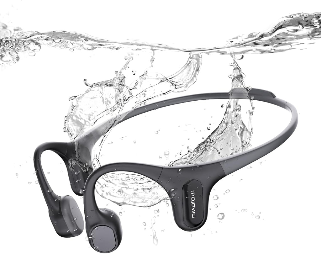 mojawa Run Plus Bone Conduction Headphones, Open-Ear Bluetooth Headphones, 32GB MP3 Player, IP68 Waterproof Swimming Earbuds, Deep Bass, Secure Fit for Running, Gym and Daily Use, Black