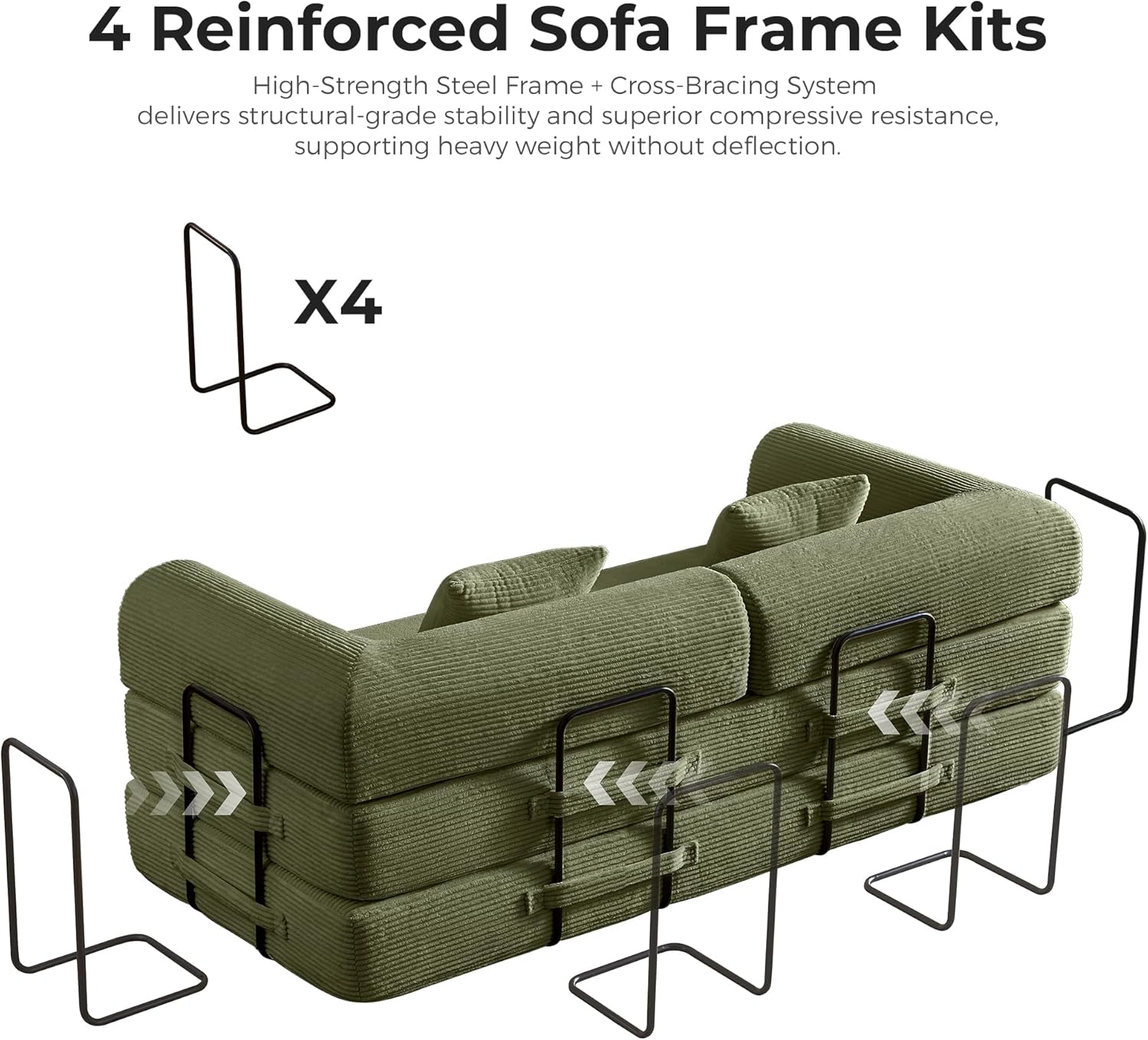 79'' Convertible Sofa Bed, 5-in-1 Folding Corduroy Sleeper Couch with Pull Out Bed, Oversized Modular Floor Sofa, No Assembly, Space-Saving Guest Bed for Apartment Living Room Bedroom (Light Green) | Convertible Sofa Bed