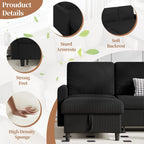 Walsunny Sectional Sofa Couch L Shaped Sleeper Sofa Bed Pull Out Bed with Storage, Reversible Sectional Couches for Living Room, Apartment, Office(Black)