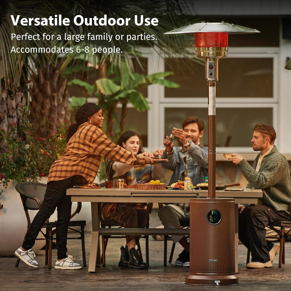 EAST OAK 50 000 BTU Patio Heater for Outdoor Use With Round Table Design  Double-Layer Stainless Steel Burner and Wheels  Outdoor Patio Heater for Home and Commercial  Bronze  31.9" x 31.9" x 86.6"