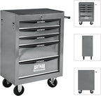 5 Drawers Tool Cart on Wheels, Multifunctional Rolling Tool Chest, Drawers Mobile Trolley Organizer Heavy Duty Tools Box with Locking Wheels & Ball Bearing Drawers (Silver, 5 Drawers)