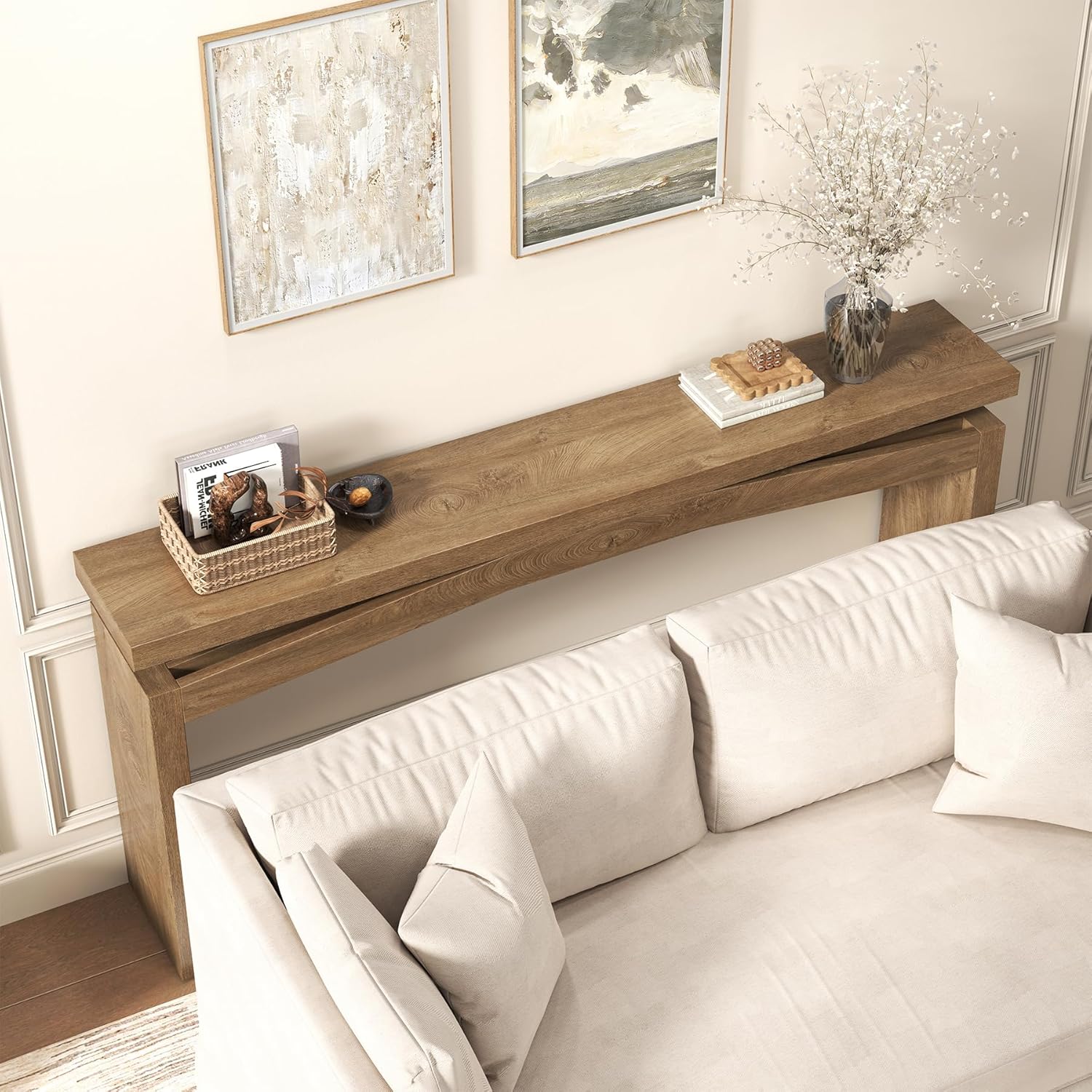 Console Table for Entryway Living Room, 63-Inch Wooden Rectangular Sofa Tables Narrow Long Behind Couch, Large Farmhouse Foyer Entrance Table for Home, Hallway, Apartment, Natural Brown