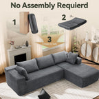 106" Modular Sectional Sofa, Grey Corduroy Cloud Couch with Left Chaise, Deep Seat Boneless Floor Sofa for Living Room, High-Resilience Foam Support, No Assembly Required, Includes Pillows | Sectional Sofa, Corduroy Cloud, Boneless, High-Resilience,