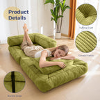 MAXYOYO Folding Sofa Bed, L-Shaped Convertible Sofa Bed with Armrest Foldable Sleeper with Pillow, Portable Fold Out Chair Bed Comfy Floor Sofa Lounge for Living Room Bedroom, Green