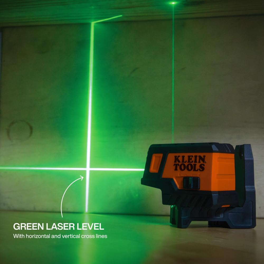 Klein Tools 93MCLPG Compact Self-Leveling Laser Level with Plumb Spot, Bright Green Cross Line, 75-Foot Range, Laser Class 2, Power Output