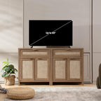 SICOTAS Sideboard Buffet Cabinet Set of 2, Rattan Credenza Storage Cabinet, Boho Buffet Table Console Cabinets with Drawer, Farmhouse Coffee Bar for Entryway Living Room, Natural Oak