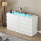 8 Drawer Dresser with Power Outlet, Modern Chest of Drawers with LED Light & Glass Top, Wood Double Dresser TV Stand with Organizer Storage for Bedroom, Living Room, Closet (White)