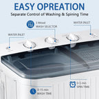 Sportpulse Portable Washing Machine with Time Control, Mini Twin Tub 32lbs Capacity Laundry, 20lbs Washer & 12lbs Spinner, ideal for Camping, Apartments, RV (Black, 32lbs)