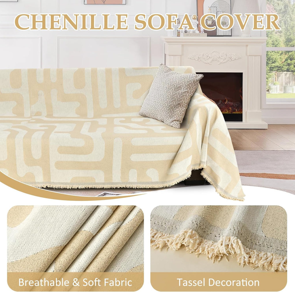 1OO% Waterproof Sectional Couch Covers for Dogs L Shaped Corner Sofa Cover Washable Chenille Sofa Slipcovers Blanket Modern Jacquard Pet Furniture Protector (91"x252", Boho Beige)