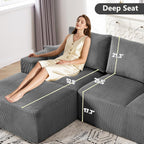 108" Modular Sectional Sofa, Compression Sofa with Deep Seat, Modular L-Shape Couch with Chaise, Upholstered Couches for Living Room Bedroom, No Assembly Required (Grey Corduroy, 108" L Shape)