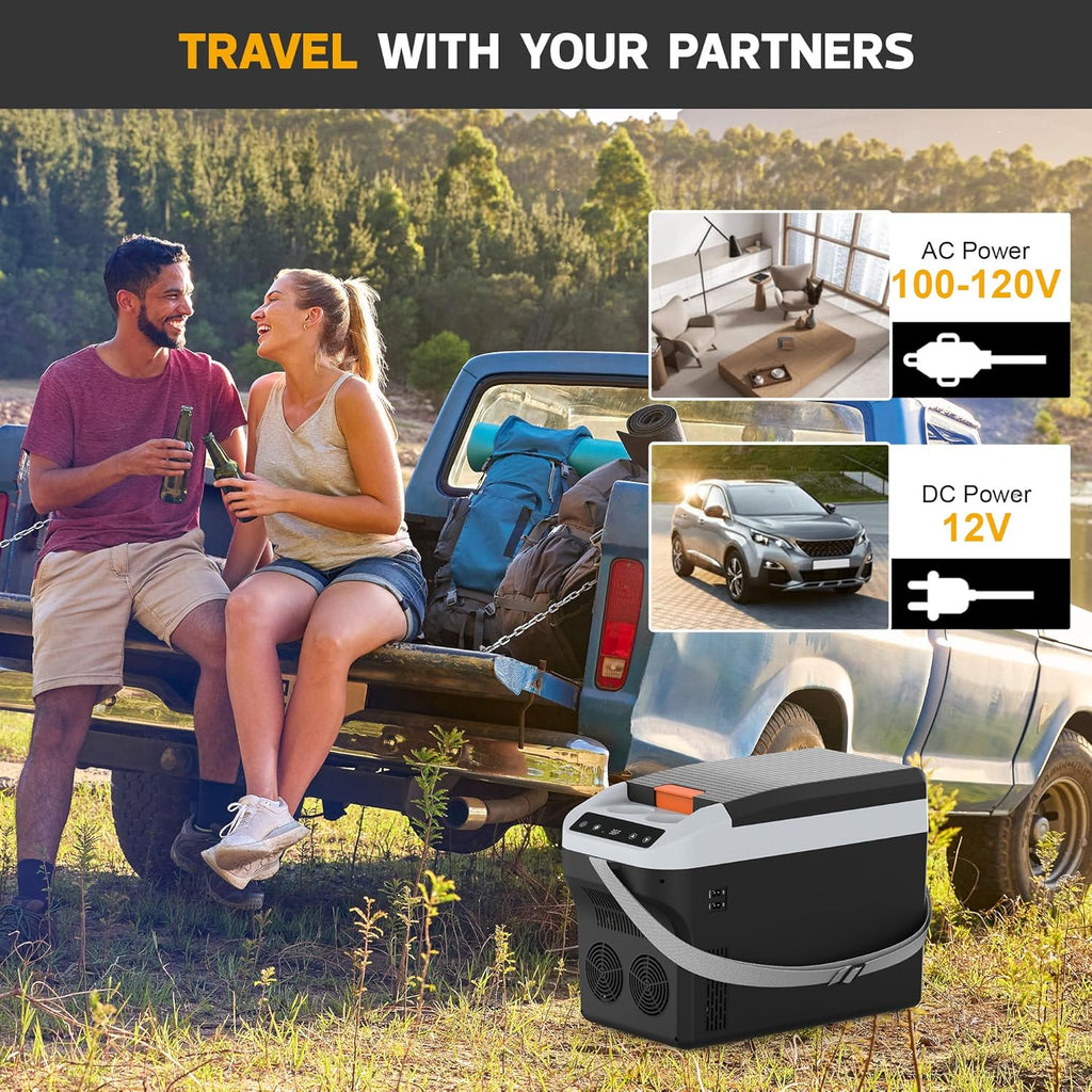 Kikihuose 12V Car Refrigerator Cooler/Warmer 23 Quart (22L) Portable Electric Car Cooler with 12 Volt DC &120V AC, Plug In Thermoelectric Fridge for Vehicles, Camping, RV, Dark Grey