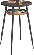 VASAGLE EKHO Collection - Bar Table with Storage, Round High Pub Table, Synthetic Leather with Stitching, Mid-Century Modern, Kitchen Home Bar, Living Room, Easy Assembly, Ash Brown and Caramel Brown