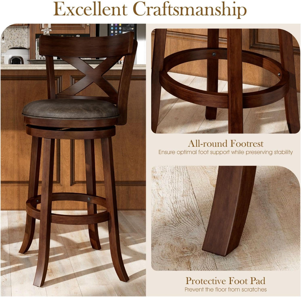 Sophia & William Swivel Bar Stools Set of 2, 360-Degree Swivel Stools with Cross Back, 30 Inch Walnut Kitchen Counter Bar Stools, Brown
