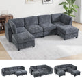 128" Oversized Modular 6 Seater Sofa with Removable Covers and Storage, Convertible U, L-Shaped and Sleeper Sectional, Modern Sectional Couch with Movable Ottoman for Living Room, Apartment, Gray