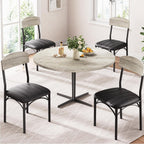 Jocoevol Dining Chairs Set of 4 - Upholstered Dining Room Chairs with PU Leather, Industrial Kitchen Chairs with Wooden Backrest and Thickened Metal Legs, for Dining Room, Living Room（Gray）