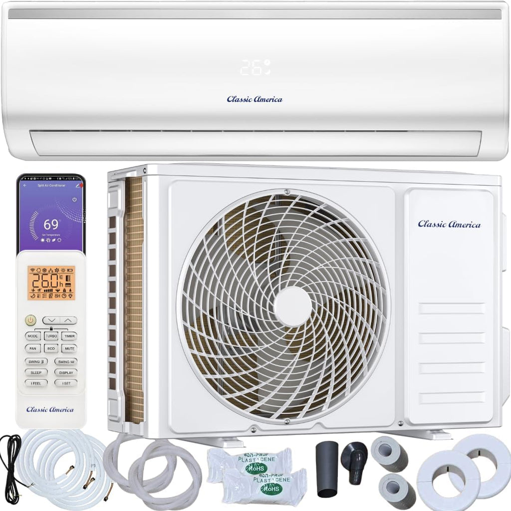 Vtronix Classic America 12000 BTU Smart Mini Split AC/Heat Pump, 19 SEER2 Inverter Ductless Wall Mount, 110/120V, Quiet 29dB, WiFi/Alexa, Pre-Charged, 16ft Line Set Kit, Up to 550 Sq Ft