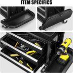 DNA Motoring 3-Drawer Mechanic Roller Seat, Rolling Creeper Garage/Shop Seat with Tool Trays, Rolling Tool Chest Stool with Tool Box, Padded Seat Cushion, 350lbs Capacity, Red, Black, TOOLS-00262