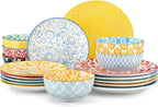 vancasso SELENE Plates and Bowls Set for 6, 18 Pieces Dinnerware Sets, Mircowave and Dishwasher Safe Dishes Set, Porcelain Pastel Dinnerware