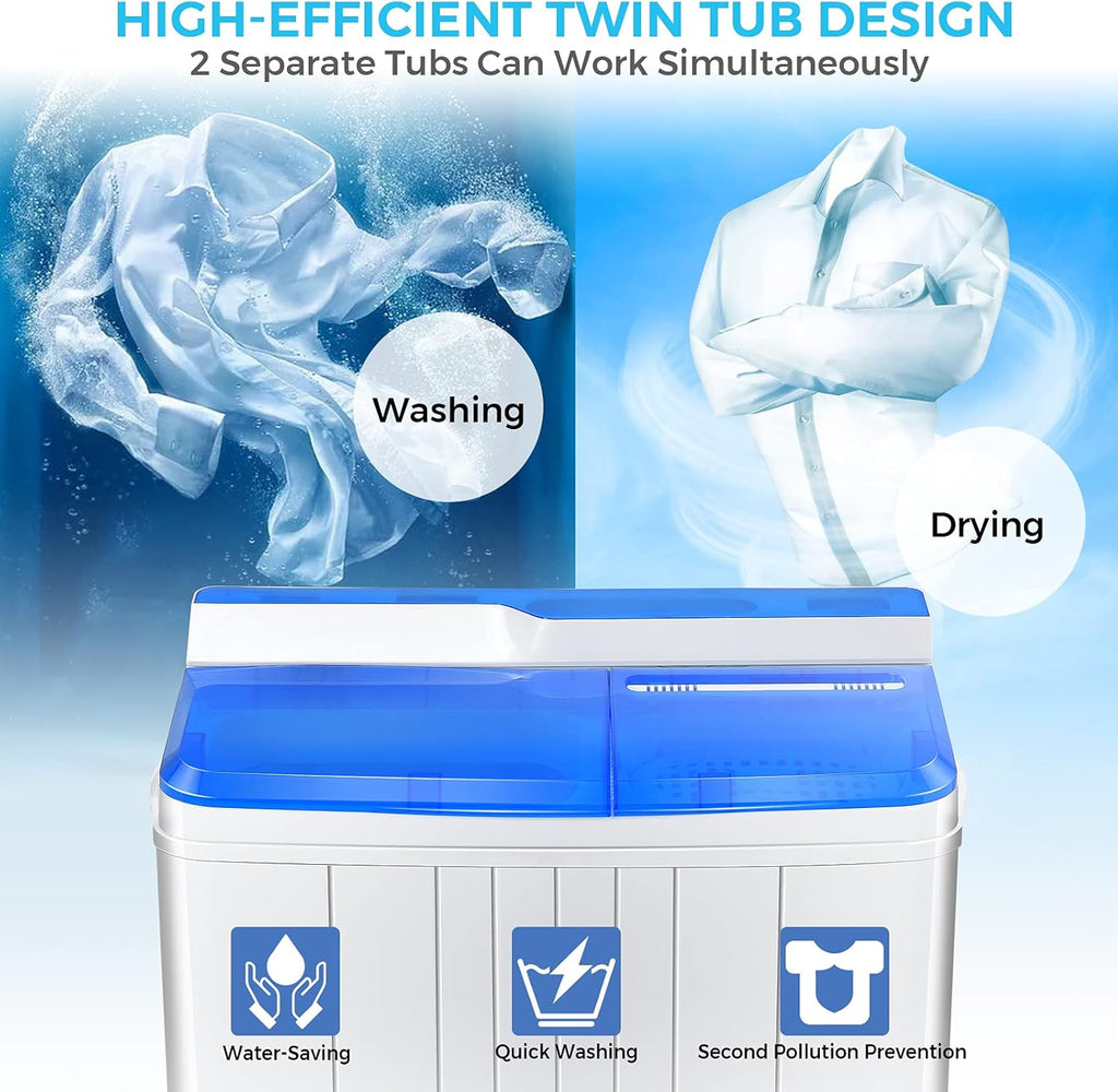 Giantex Portable Washing Machine, Twin Tub Washer and Dryer Combo, 13lbs Compact Mini Laundry Clothes Washer, Built-in Drain Pump, Semi-Automatic Wash and Spin Cycle for Apartment Dorm Camping RV