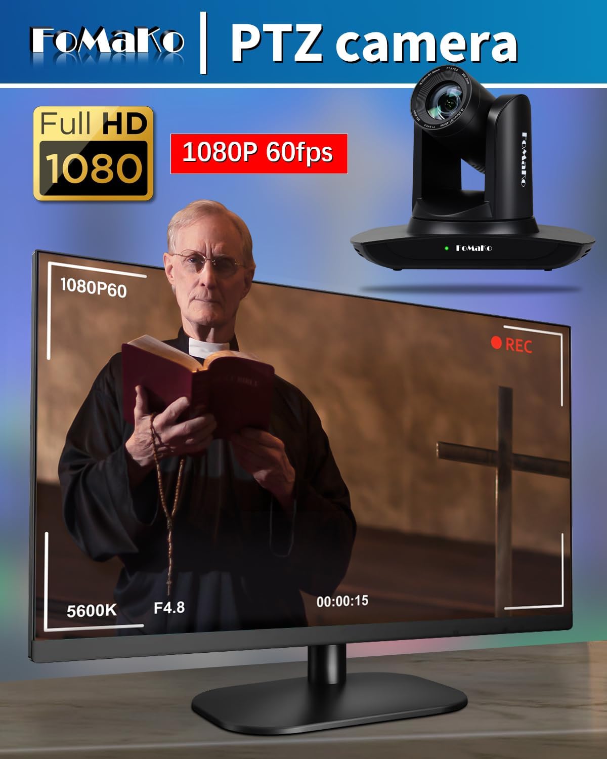 FoMaKo HDMI PTZ Camera, AI Auto-Tracking Gen 3, 20x Optical Zoom, IP USB3.0 HDMI,for Church Services Worship Education,Upgradable to an NDI Camera,FMK12UH Pro(20x)-B,Black Color