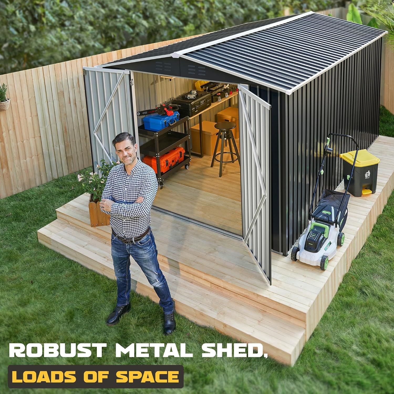 Polar Aurora 8 x 12 FT Outdoor Storage Shed  Metal Garden Shed with Updated Frame Structure  Tool Sheds for Backyard Garden Patio Lawn Black